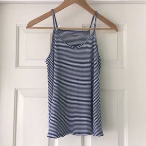 V Neck Blue Striped Flare Tank Top